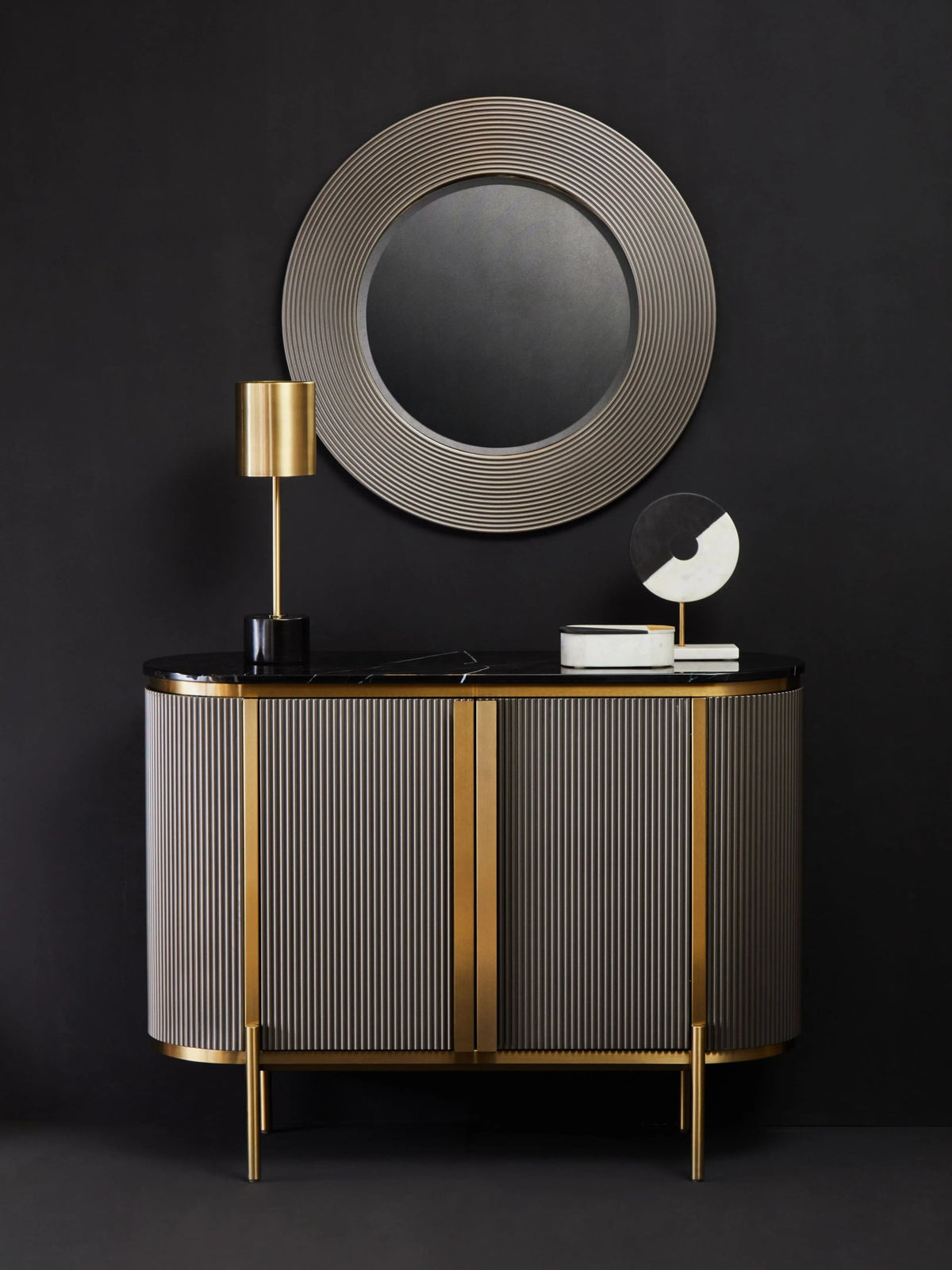 Ruvyn Grey Ribbed Round Wall Mirror image 4
