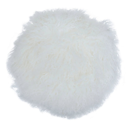 Klepp Mongolian Fur White Round Cushion image 1