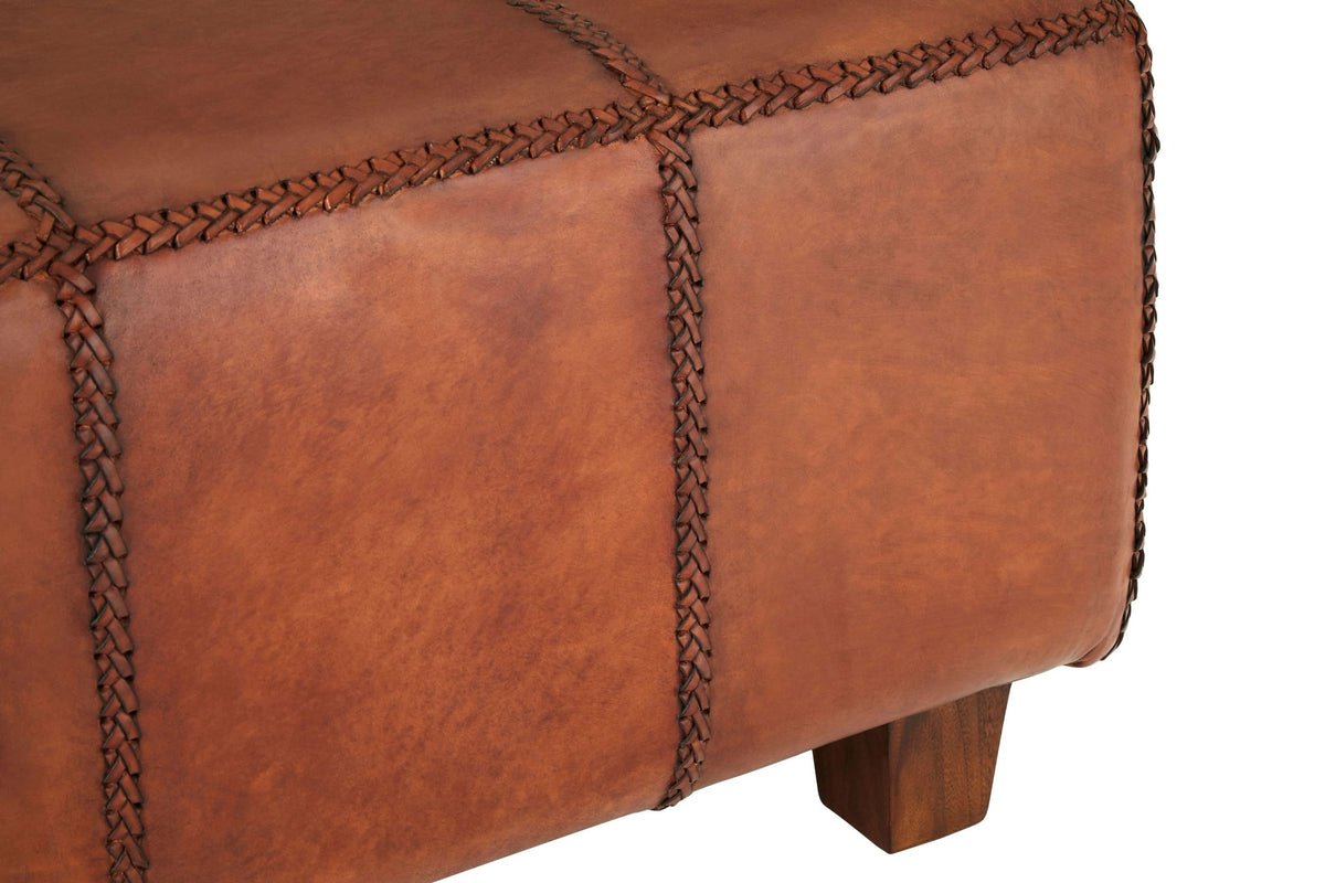 Godalmira Leather Bench Teak Wood Legs